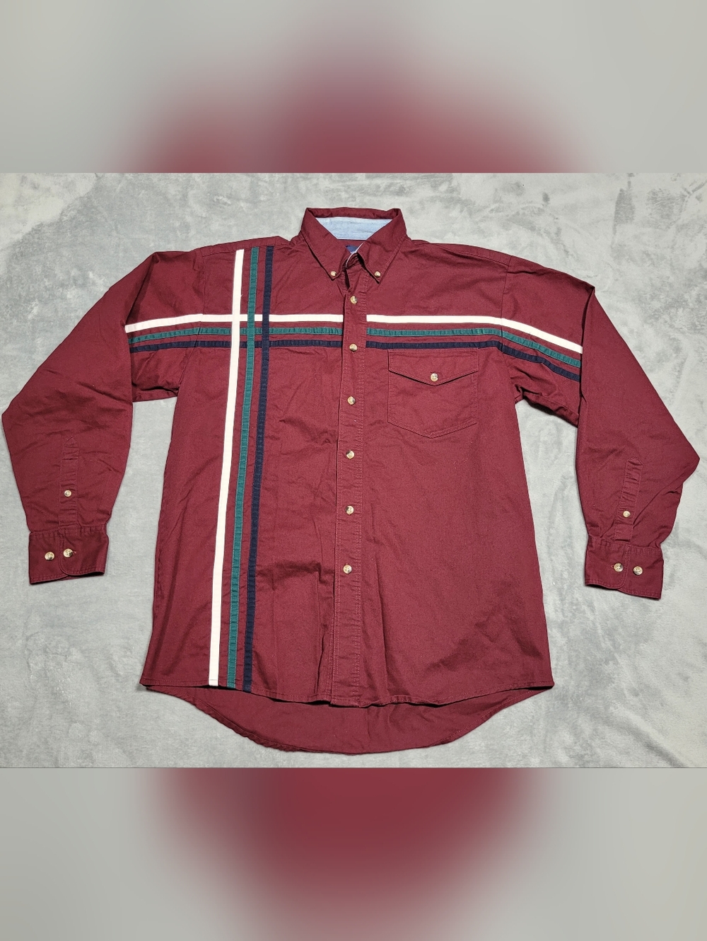 Wrangler Western Shirt Geometric Long Sleeve Burgandy Cowboy Western Mens Medium